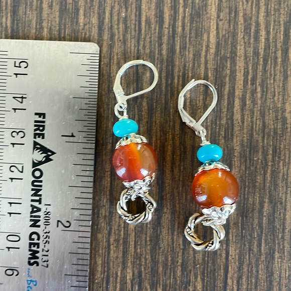 HAND CRAFTED CARNELIAN & TURQUOISE EARRINGS - Picture 3 of 12